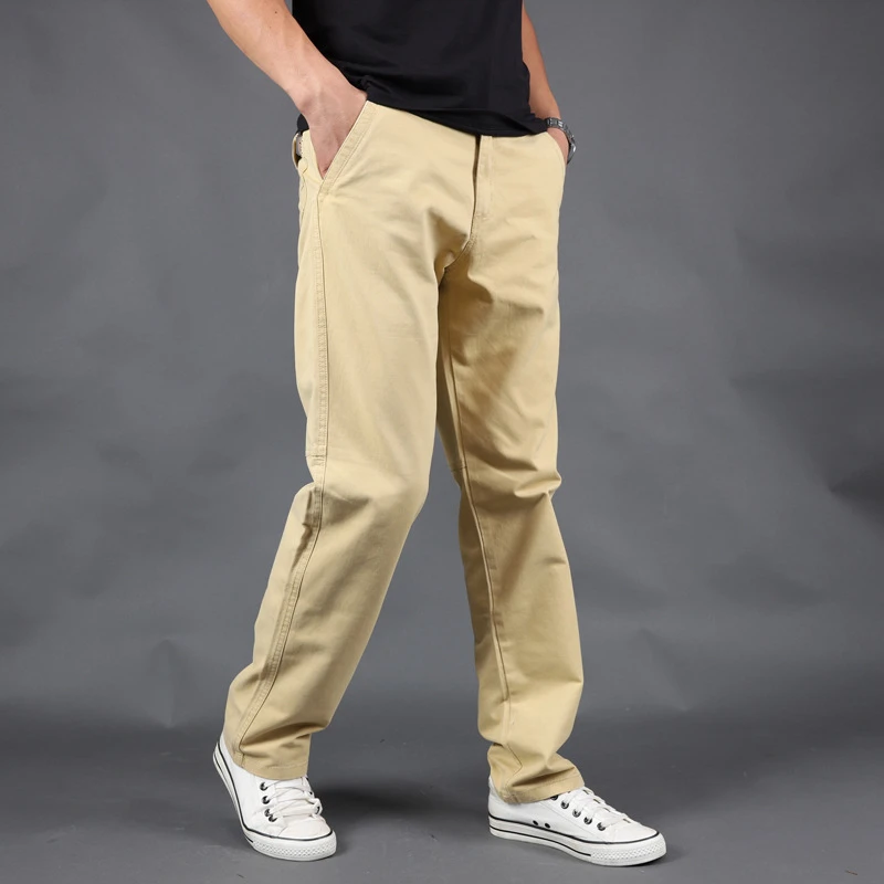 

Nice Cotton Cargo Pants Men Pocket Out Door Full Length Pants Male Simple Black Khaki Straight Trousers Homme Loose Casual Pants