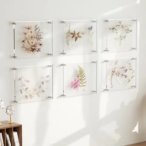 Cornici per foto in acrilico 8,5x11, confezione da 4, espositore da parete moderno senza cornice per l'arredamento dell'home office, cornici quadrate trasparenti trasparenti