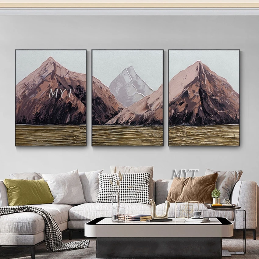 Abstract Art Impressionist Painting, Canvas Unframed Picture, 3PCS Acrylic Textured Artwork, Mountain Still Life Scenery Wall