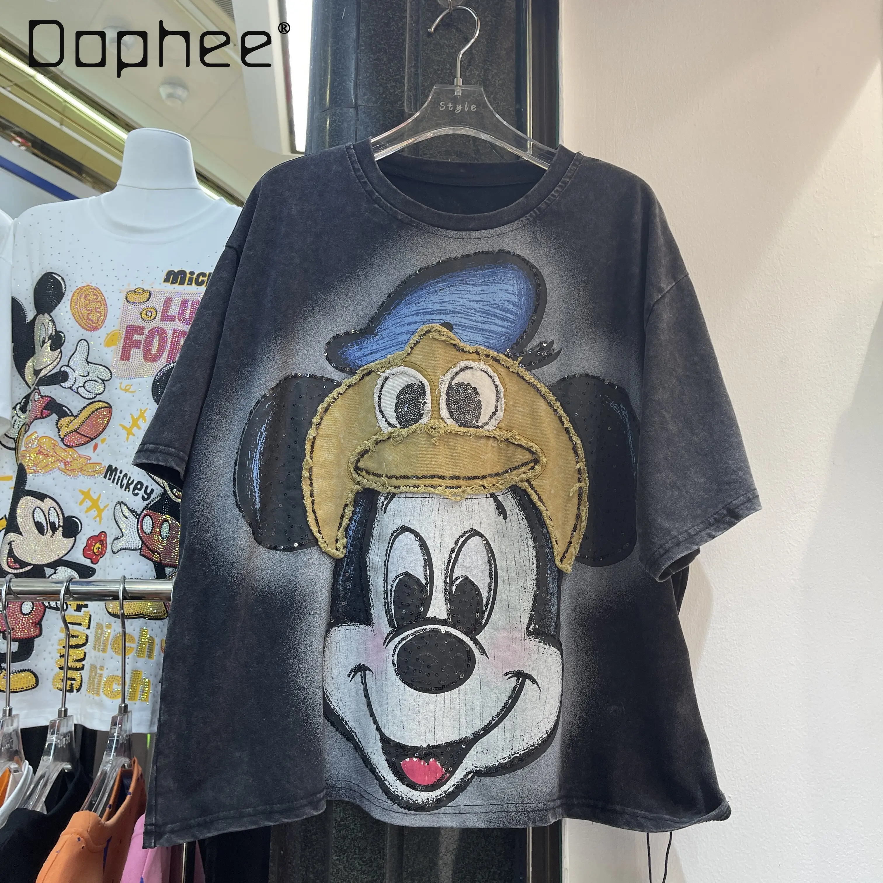 

2026 Summer New Cartoon Short-sleeve T-shirt Women's Relaxed Fit Top Heavy Industry Patch T-shirt Kawaii Clothes