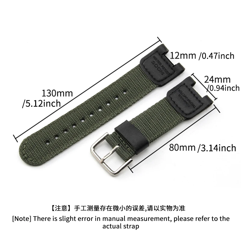 Army-green Nylon Strap for Casio Watchband SGW-100/200 GW-3000B GW-3500B Series Black Bracelet Concave Watch Accessories 12x24mm