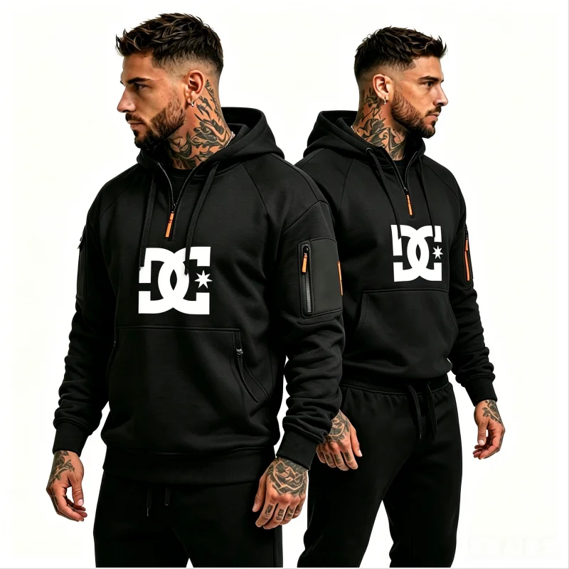 2026 Autumn Winter Men Plus Size Half Zip Hoodie Multi Pocket Casual Outdoor Fitness Sports Long Sleeve Pullover Sweatshirt