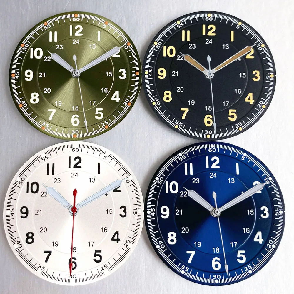 33.5MM Pilot Black Blue Green Sunburst Dial Watch Vintage Face for NH35 NH36 ETA2824 Miyota8215 DG2813 Automatic Arabic Numeral