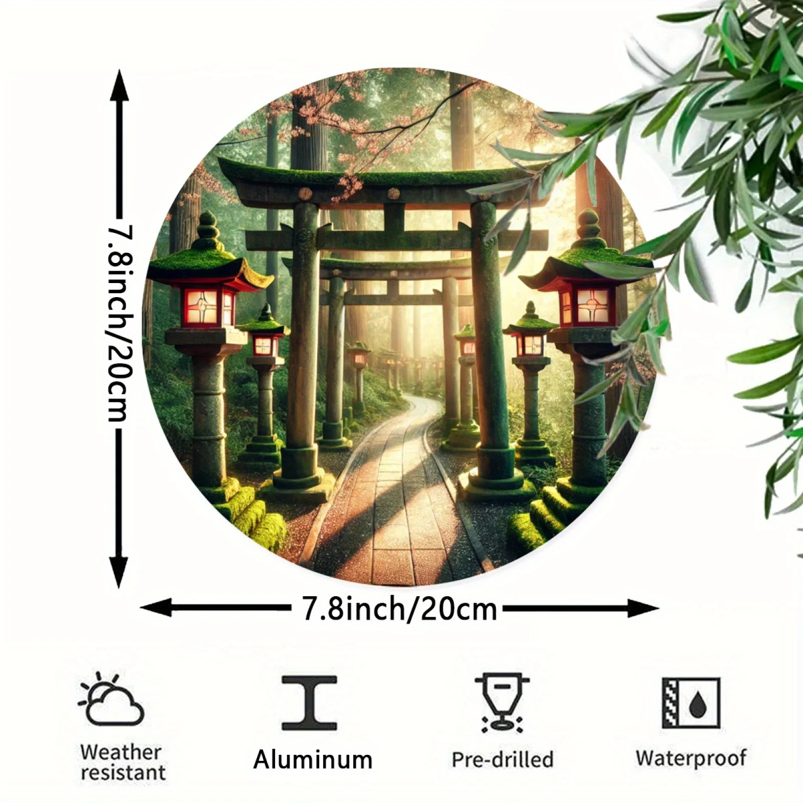 Room Decor 1pc Japanese Torii Gate Wall Art, 7.8 Inch Round Aluminum Metal Sign, Durable Foil Engraved Decor, Unique Design, Eas