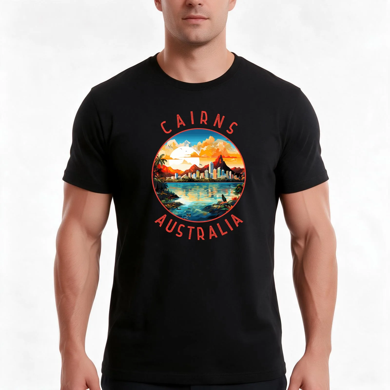 Cairns Australia Retro Distressed Circle T-Shirt, Summer Casual Cotton Tee, Oversized Streetwear Tops, Vintage Graphic Print