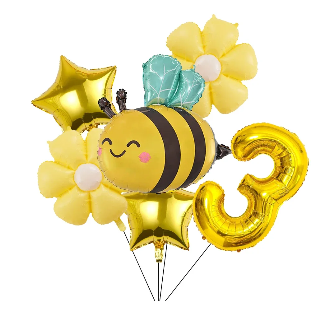 6 Stück Biene Gänseblümchen Golden 32 Zoll Zahl Aluminiumfolie Ballons Set Gänseblümchen Blumenballon für Bienenthema Geburtstag Babyparty Zubehör – Detail 4