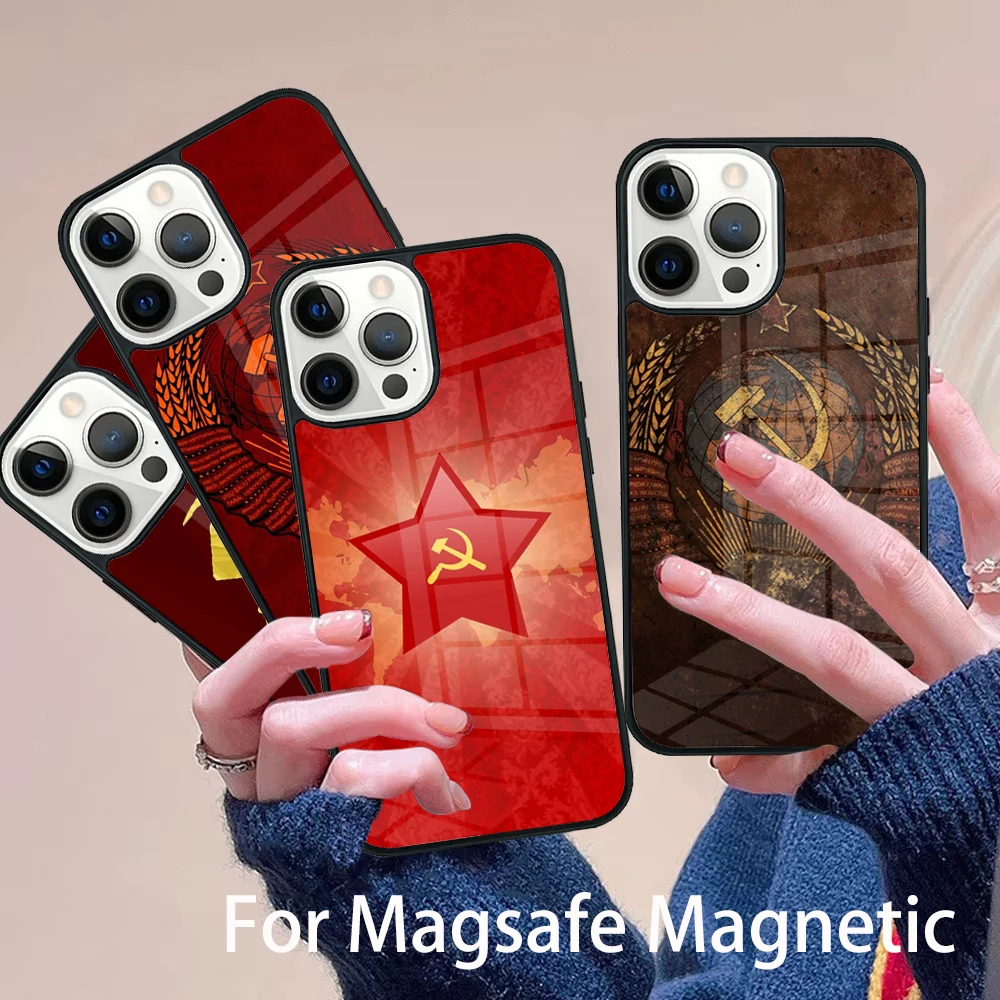 

Russia Soviet Emblem Flag Phone Case Magesafe Magnetic Wireless Charge Cover For IPhone 16 11 12 13 14 15 Pro Max Plus Mini