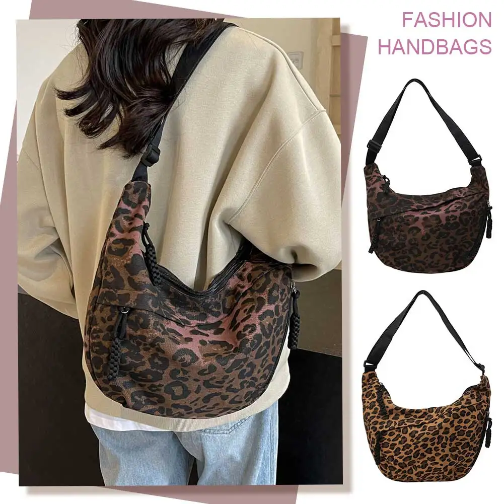 Women Stylish Dumpling Bag Multi-pockets Leopard Print Crescent Crossbody Bag Large Capacity Adjustable Strap Outdoor Travel Bag