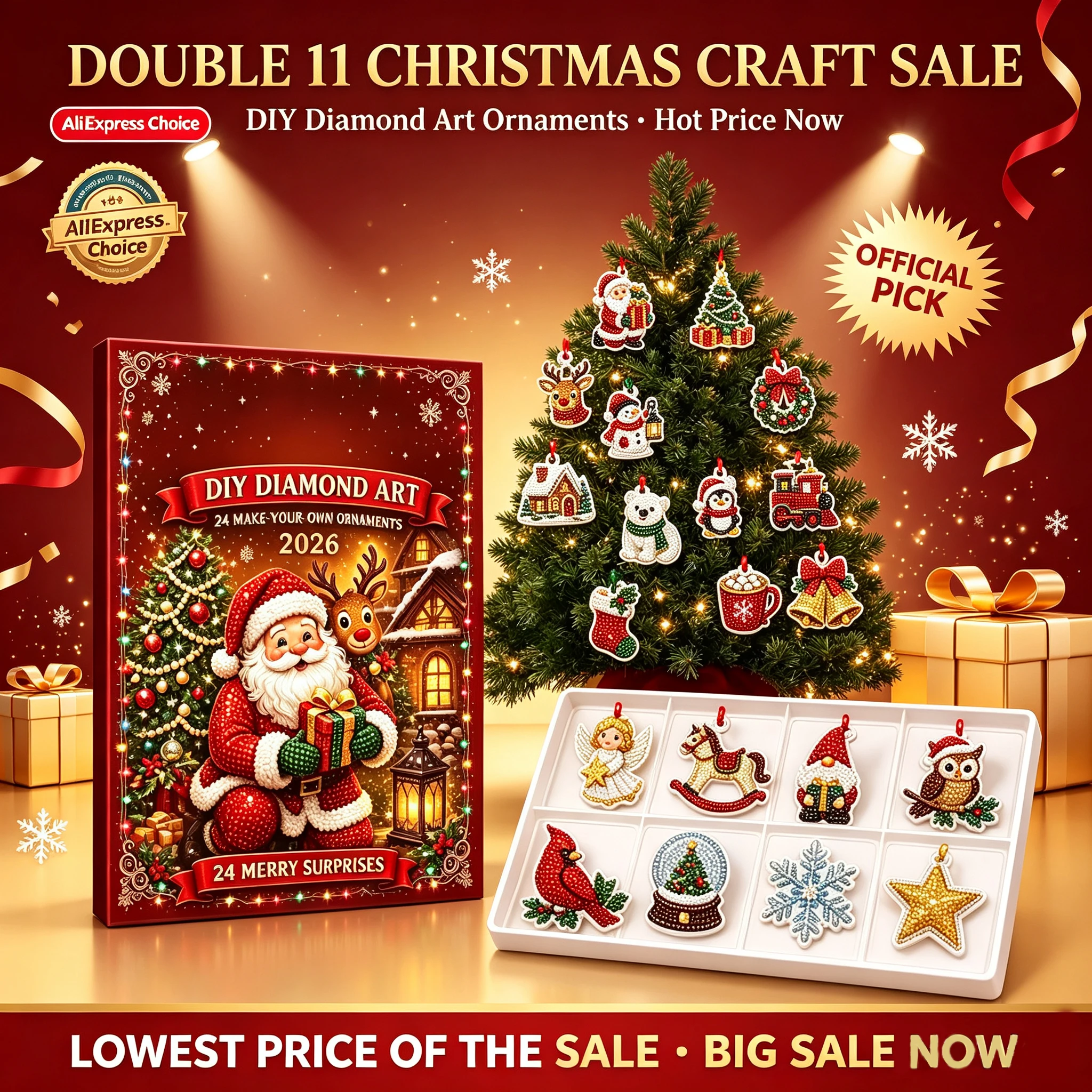hot New Shiny Christmas Tree Hanging Ornaments Handmade Craft Gift Box Set Kit Beautiful Decor Adult Gift ﻿