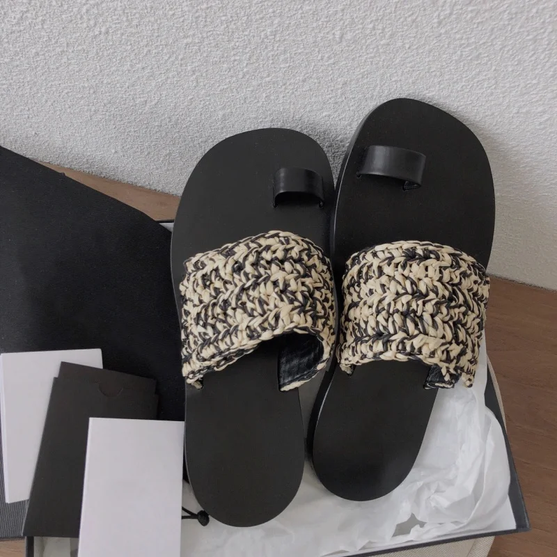 

Новые дизайнерские тканые шлепанцы, женские летние удобные повседневные туфли на плоской подошве, модные уличные пляжные сандалии, женская обувь