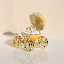 Hand Painted Enameled Cinderella Pumpkin Carriage Decorative Hinged Jewelry Trinket Box Unique Gift for Family