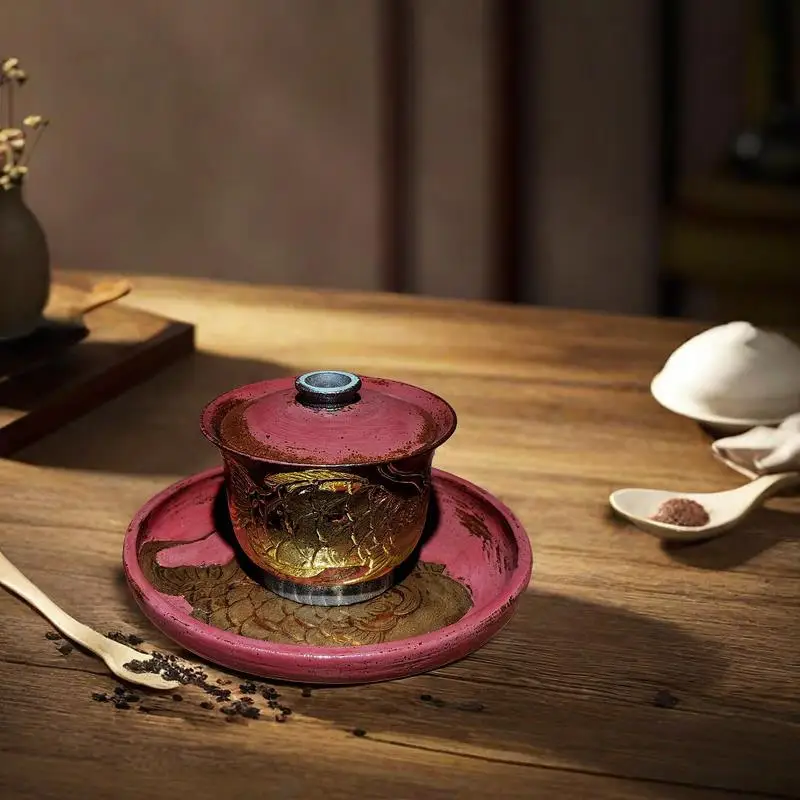 Gaiwan pure handmade coarse pottery tea bowl creative household tea set cover cup