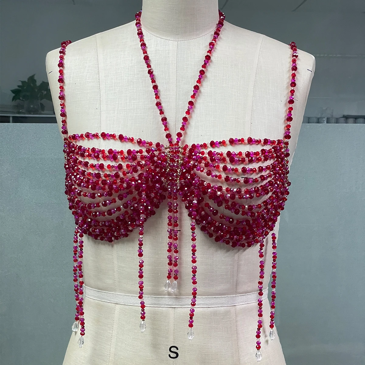 

​SeductiveRed Bustier​ Red Beaded Bralette Top