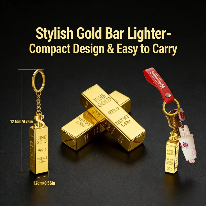 Creative gold bar metal lighter, sealed waterproof refillable match lighter, men's premium gift, portable outdoor camping daily