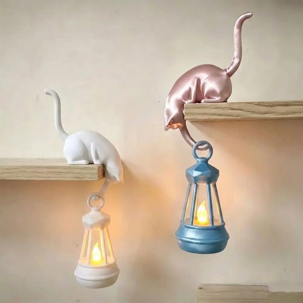 3D Printed Cat Wall Hook Light Cute Figurine Vintage Style Cat Decor Lamp Animal Shaped Inverted Cat Cat Shaped Hook Living Room