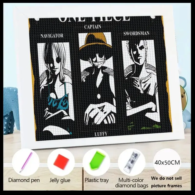

1PC One Piece Diamond Painting Kit, 5D Full Drill DIY Anime Manga Luffy Zoro Nami Crystal Big Gem Art Set for Adults Teens, Popu