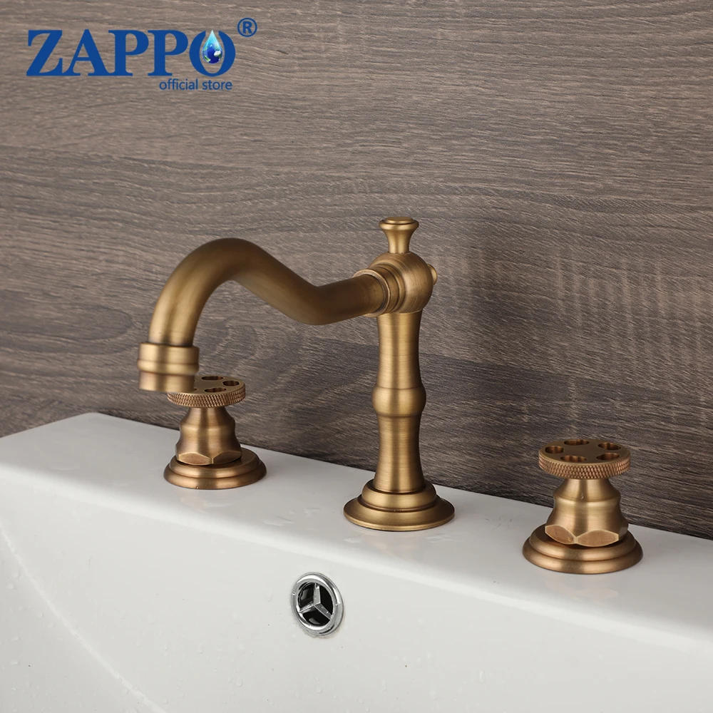 ZAPPO Antique Brass Bathroom Basin Mixer Tap with  Industrial Pipe Handles Commercial Faucet Tap for Sink Deck Mounted Faucets