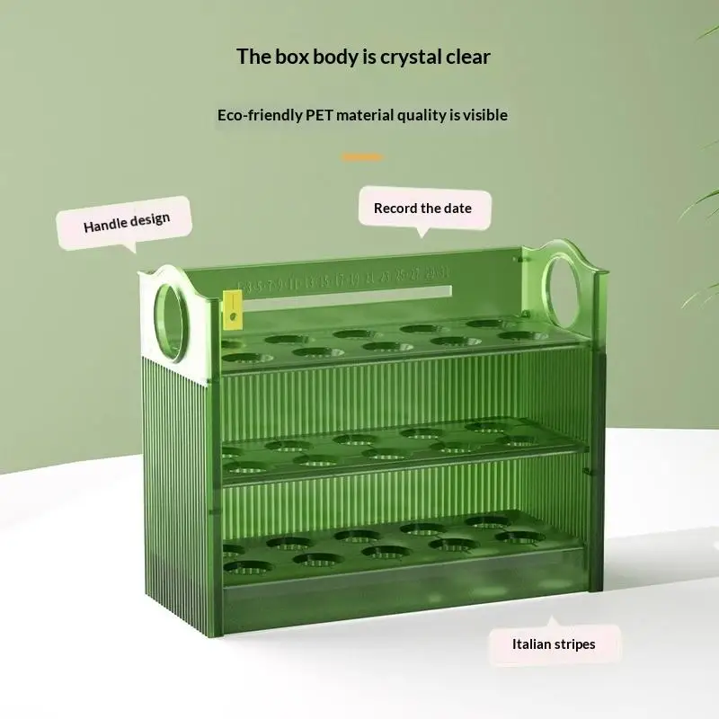 Automatic Flip Egg Storage Organizer 30 Grid 3 Layer Egg Container Tray for Refrigerator Kitchen Food Storage