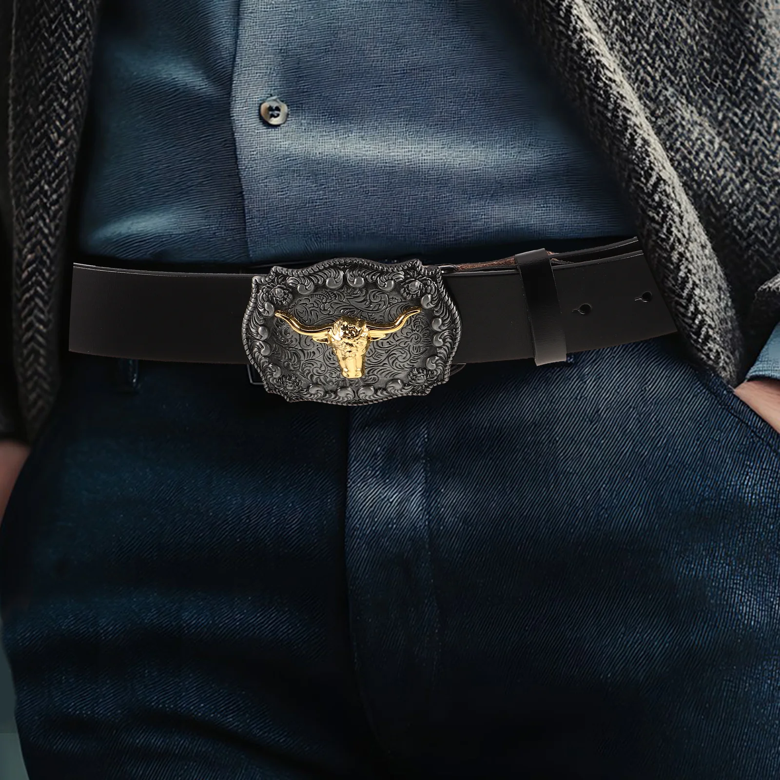 

Cowhide For Men Vintage Western Cowboy Belt Bull Head Buckle Adjustable Mens Belts For Jeans Decorative Costume Belt