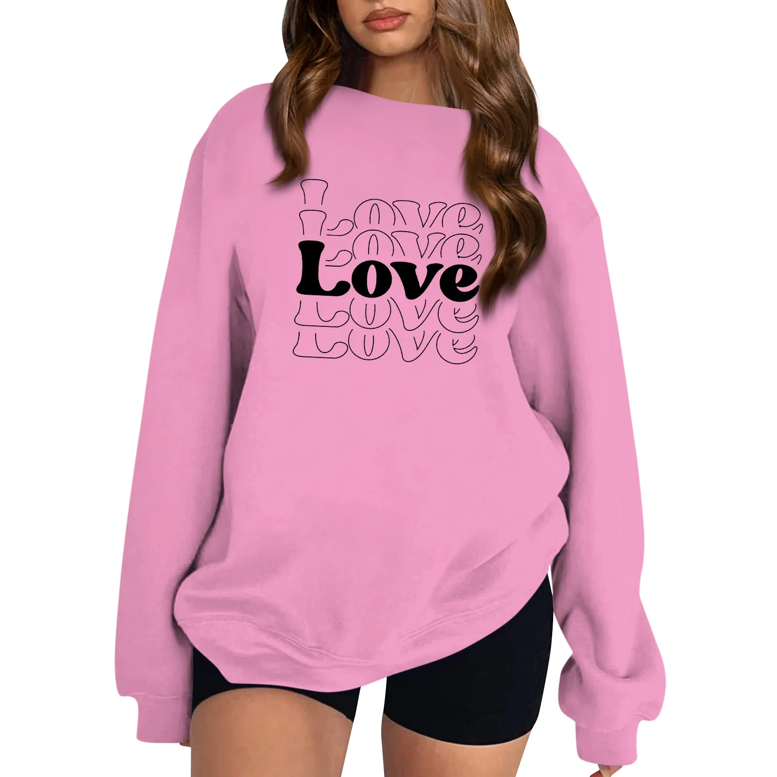 

Love Letter Print Sweatshirt Women Vintage Loose Sweatshirts Spring 204 New Round Neck Long Sleeves Harajuku Pullover Versatile