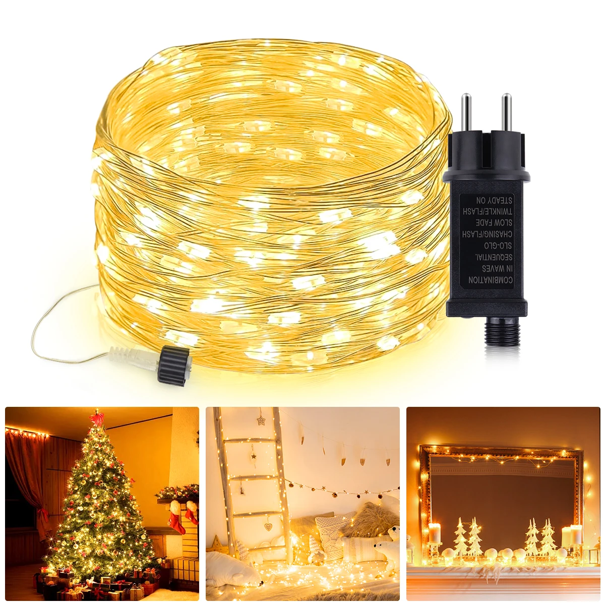 10M-100M Copper Wire Fairy Lights 220V LED String Light Wateproof Outdoor Garden Christmas Tree Party Holiday Wedding Decoration