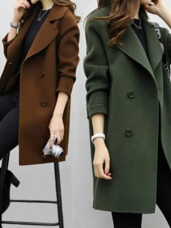 Autumn Winter Women's Casual Fashion Coat Jacket Sweet Style Loose Fit Woolen Coat Long Sleeve Pure Color for Women