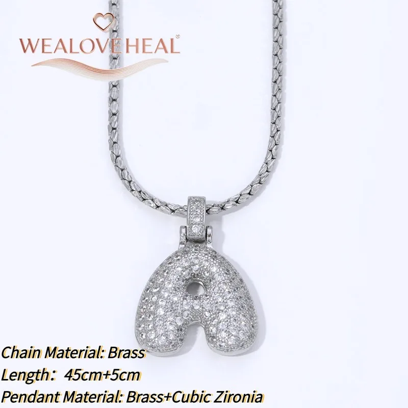 Rhodium-Plattierte A-Z Bubble Initial-Halskette, Puff-Ballon-Buchstaben-Anhänger-Halsketten mit Zirkonia, Hip-Hop-Schmuck-Geschenk für Frauen und Männer – Detail 19
