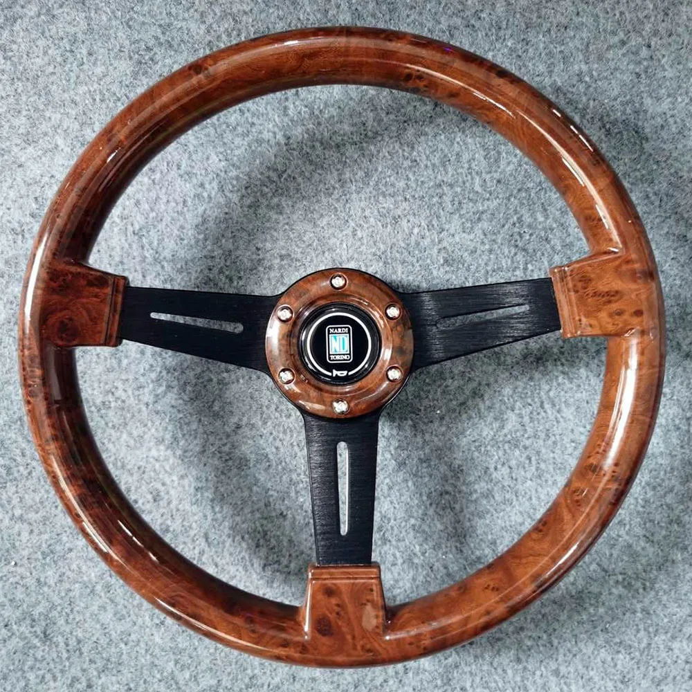 JDM Universal 14inch 350mm Car Nardi Steering Wheel Flat Corn Wood Film Modified Sports Steering Wheel With ND Horn Button