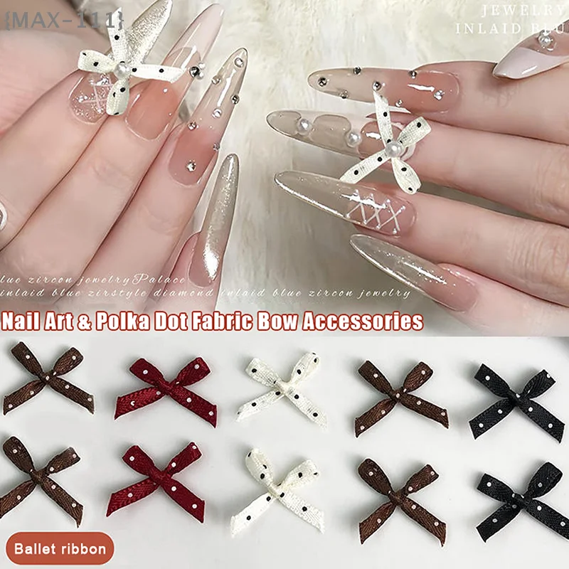 

【F2-MAX111】20Pcs Wave Dot Fabric Bowknot Nail Art Charms - Bow Tie Jewelry Ornament DIY Fairyism Nail Parts Accessories False Na
