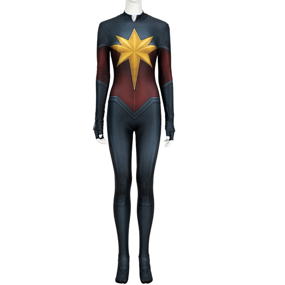 

Halloween Carnival Carol Susan Cosplay Captain Danvers Printing Jumpsuit Superhero New Sexy Bodysuit With Gloves