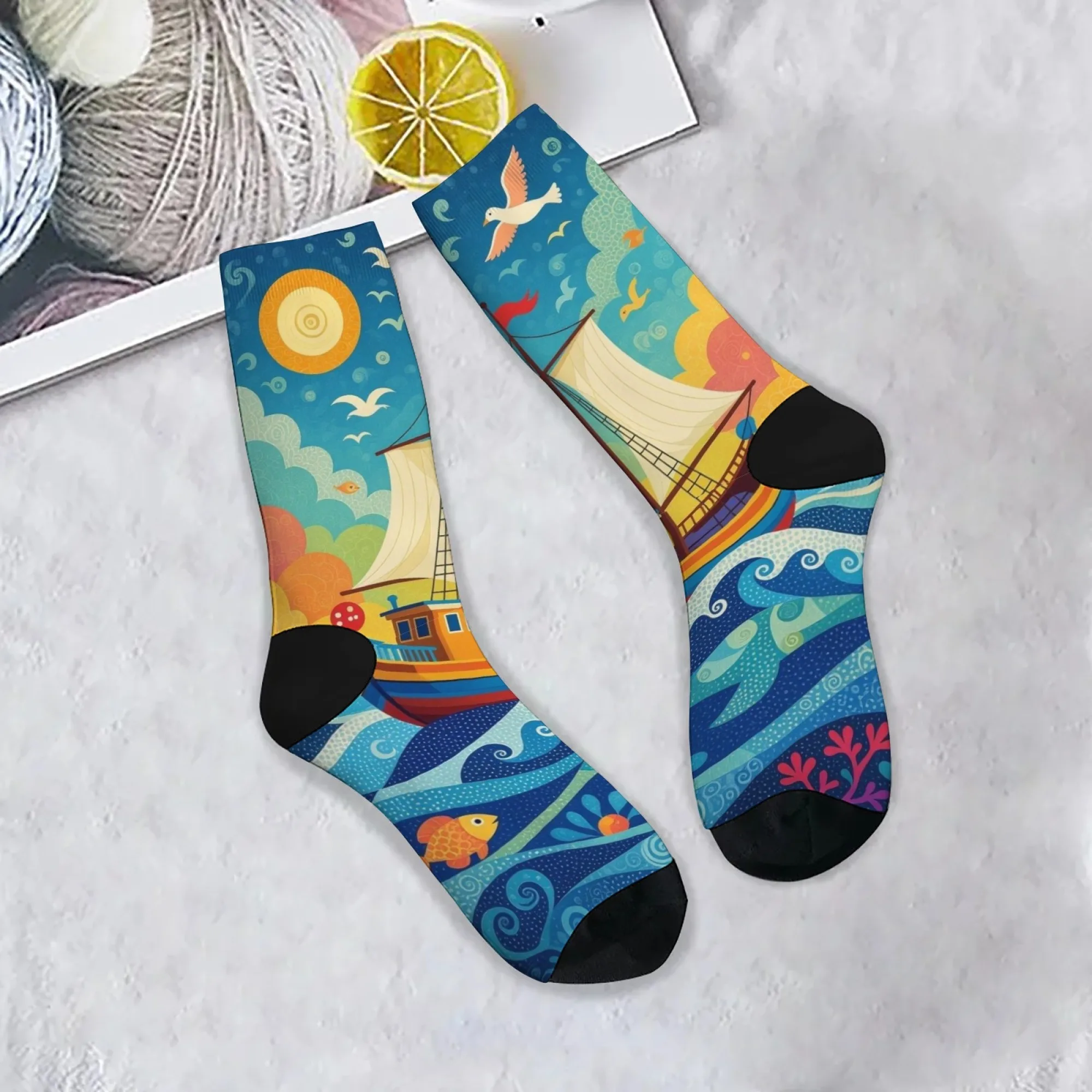 

Fairy Tale Sailboat Men's Socks Novelty Funny Compression Socks Harajuku Style Comfortable Warm Outdoor Casual Fashion Socks
