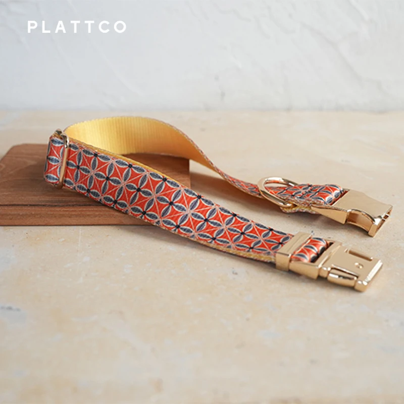 PLATTCO unique design dog collar print GOLDEN AUTUMN pattern with high quality light color zinc alloy buckle 5 size PDC304G