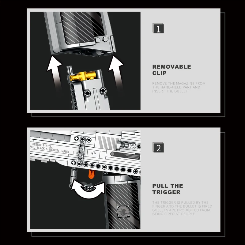 Blocos de Montar Desert Eagle Pistol 356PCS para Amigo, Modelo de Arma que Dispara, Brinquedos da Série Militar, Presente de Aniversário