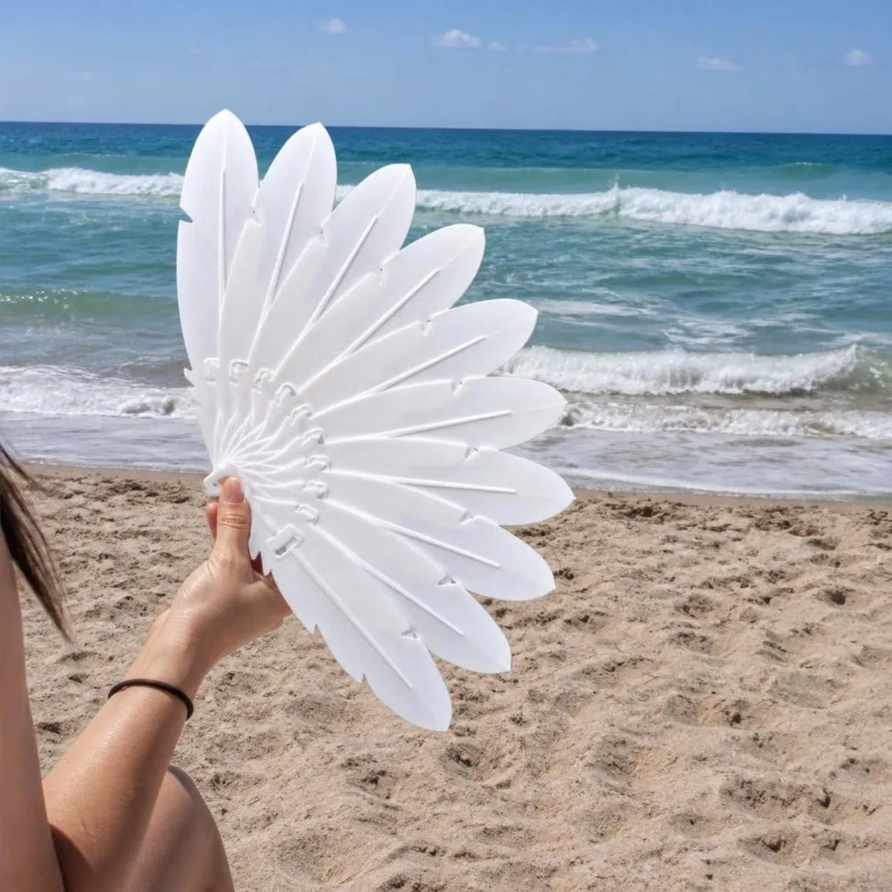 3D Printed Realistic Feather Folding Fan Creative Portable Summer Cooling Fan Novelty Handmade Art Handheld Feather Fan