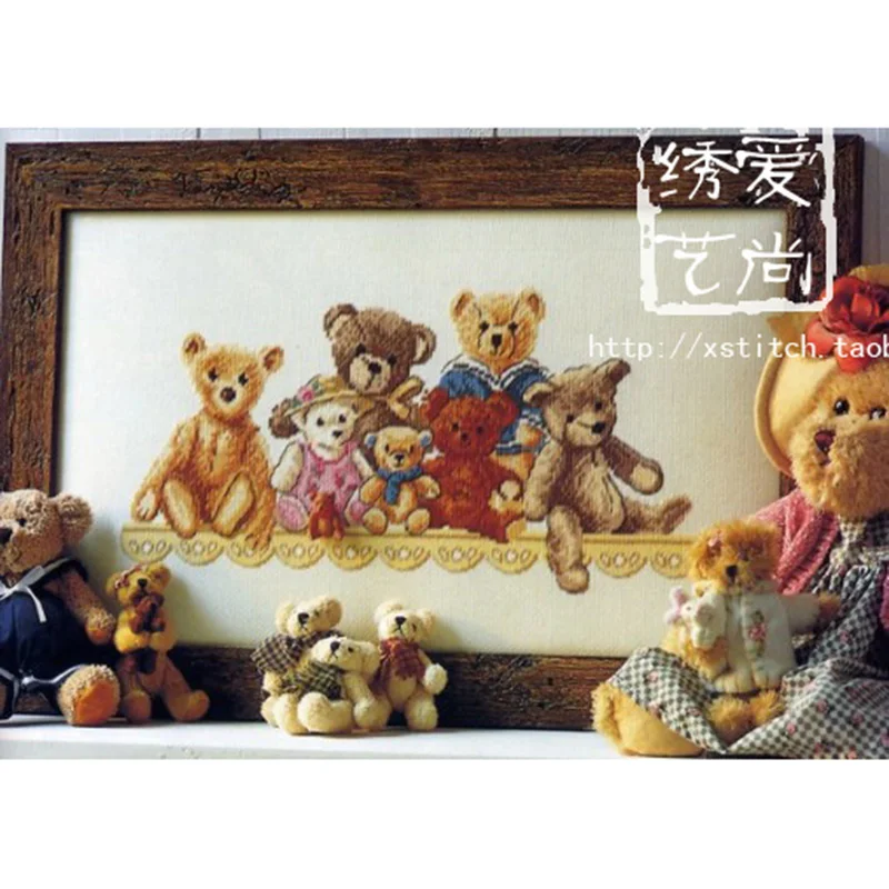 ZZ353 Bear Family DIY Craft Stich Cross Stitch Cotton Fabric Needlework Embroidery Crafts Counted Cross-Stitching Kit