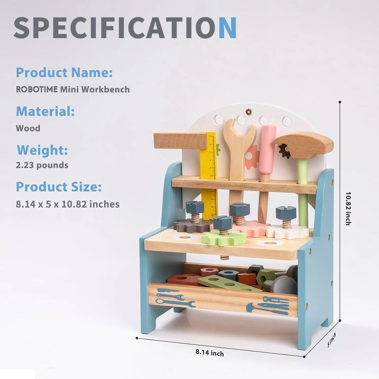 Robotime Robud Juego de banco de herramientas Mini banco de trabajo de madera Juego de simulación educativo Regalo Juego de herramientas de juguete de construcción para niños y niñas