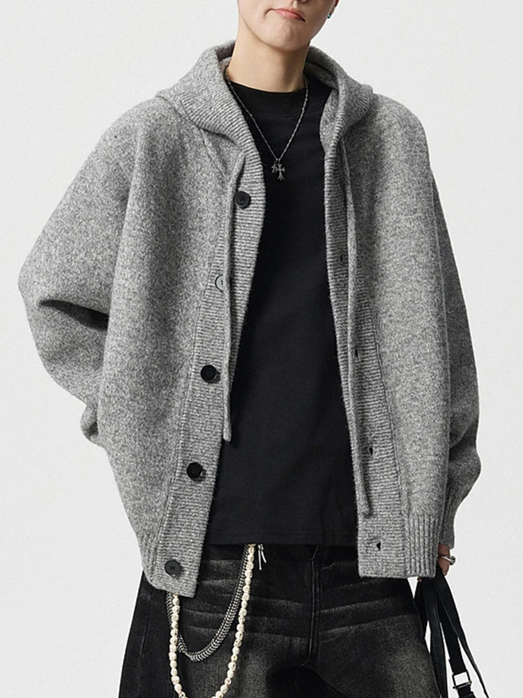 Old Money Style Knit Hooded Sweatshirts Mens Fashionable Solid Color Button-up Long Sleeve Cardigan Fall Winter Warm Coats