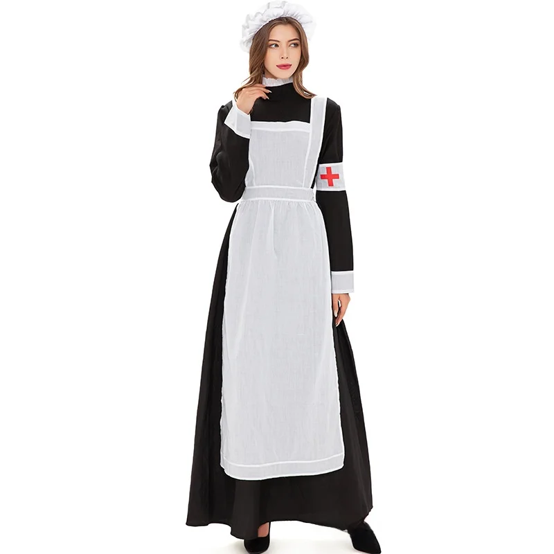 2025年ハロウィン赤十字メイドコスチューム女性用パーティーサーヴァント衣装レディースバトラーパフォーマンス衣装ポリエステル素材