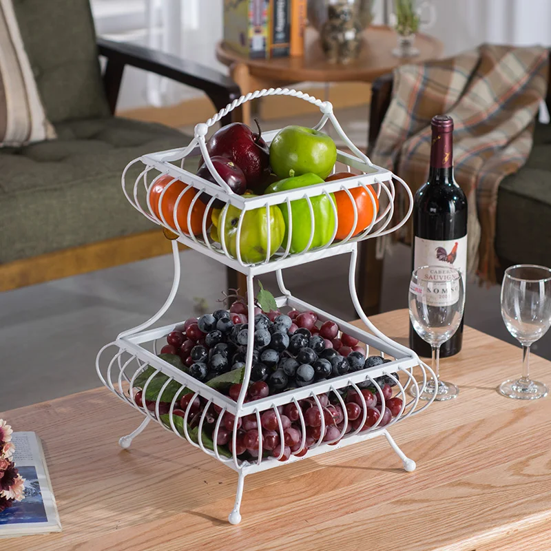 

Wrought iron double-layer European fruit plate large-capacity fruit basket high-end atmospheric candy snacks dried fruit