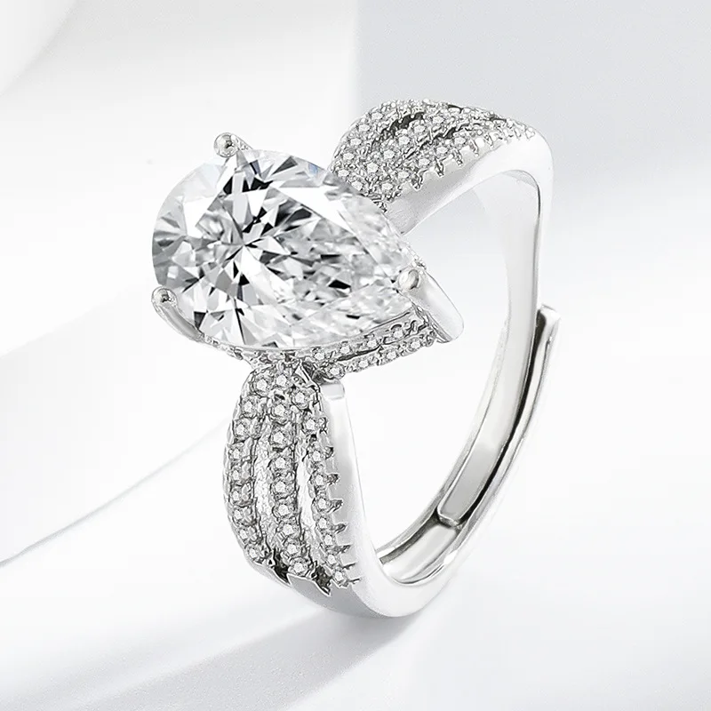 

Niche Light Luxury 925 Sterling Silver Water Drop High Carbon Diamond Inlaid Women's Adjustable Ring Elegant and Versatile Daily