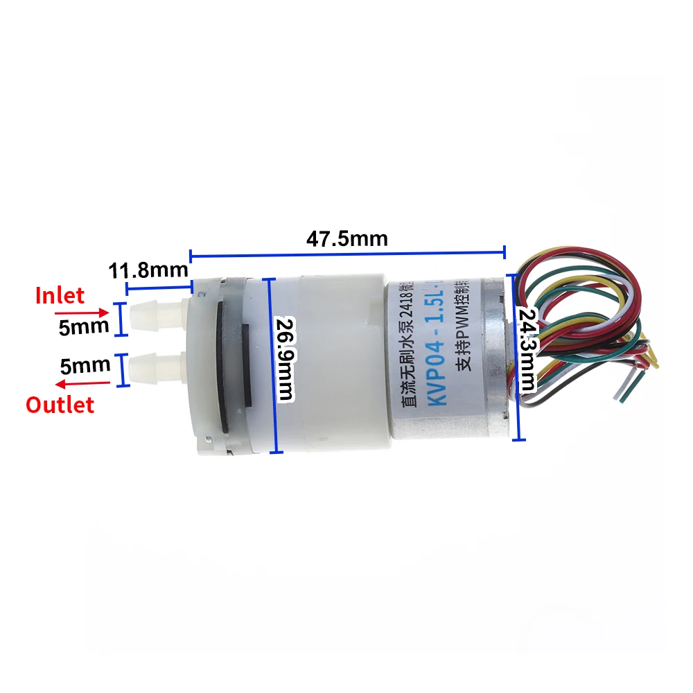 Min Water Pump DC 6V 9V 12V 6400RPM Diaphragm 2418 Brushless Pump Self-priming Sample Pump 400ML/m PWM Speed Regulation