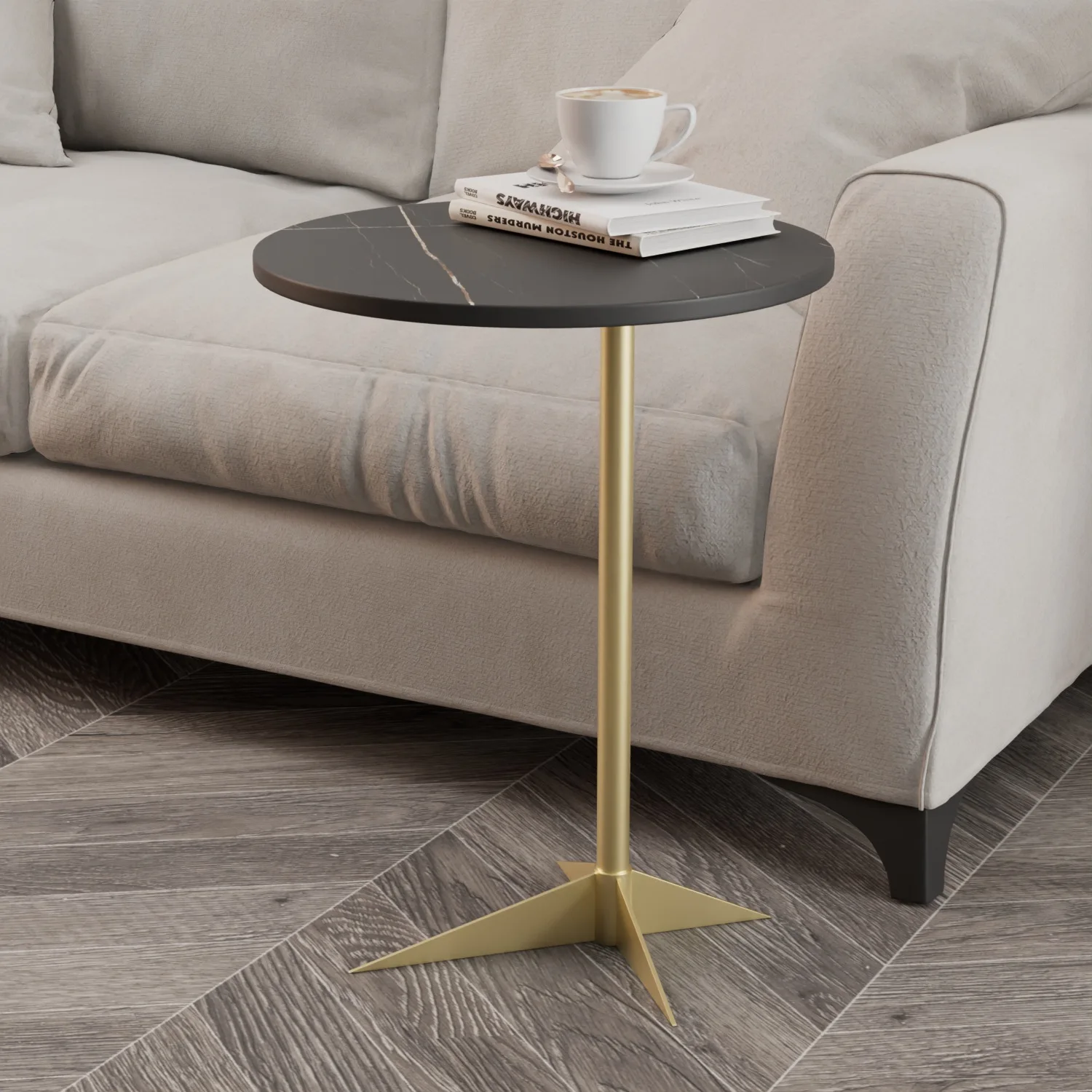 

Stone Plate Small Table with Sofa Embedded Small Coffee Table Bedside Table Living Room Side Table Simple round Table Table