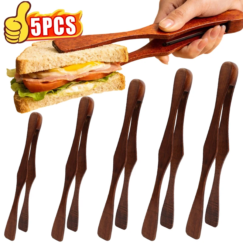 Pince de cuisine en bois résistante à la chaleur pour pain, toast, aliments, barbecue, steak, légumes, cuisson – Outil de service et de préparation culinaire