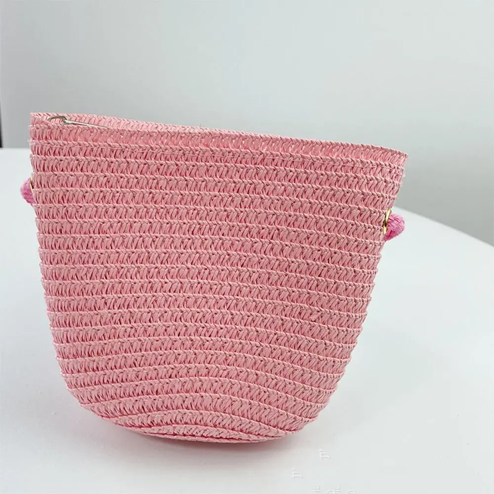Straw Summer Pure Color Crossbody Bags Coin Purse Shoulder Bag Children Girls