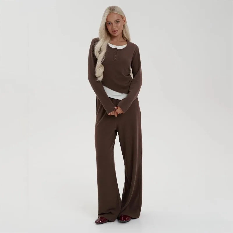 Nieuwe Tweedelige Casual Set Relaxte Europese Amerikaanse Stijl Met Geplooide Onregelmatig Gezoomde Top Rechte Broek Dames