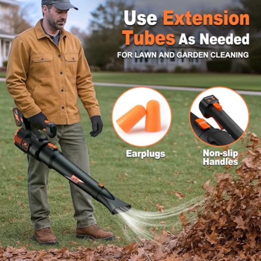 منفاخ أوراق الشجر اللاسلكي لتنظيف ساحة العناية بالحديقة والجراج مع ماكس. سرعة هواء 500CFM 160MPH 3 أوضاع سرعة قابلة للتعديل مزدوجة 300