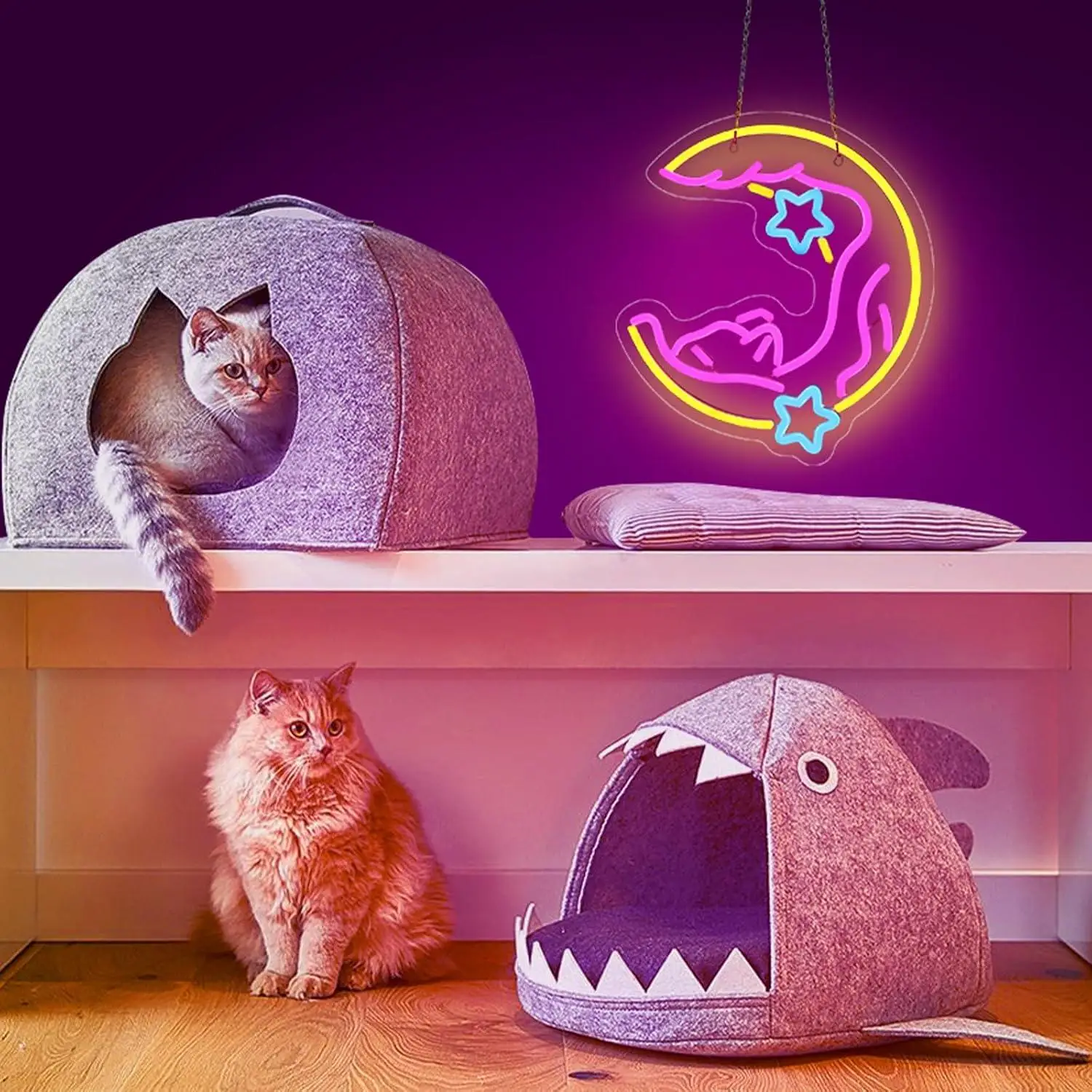 Cat Moon Neon Sign Led Neon Light For Kids Bedroom Living Room Bar Party Game Room Home Lounge Holiday Window Wall Decor Gift