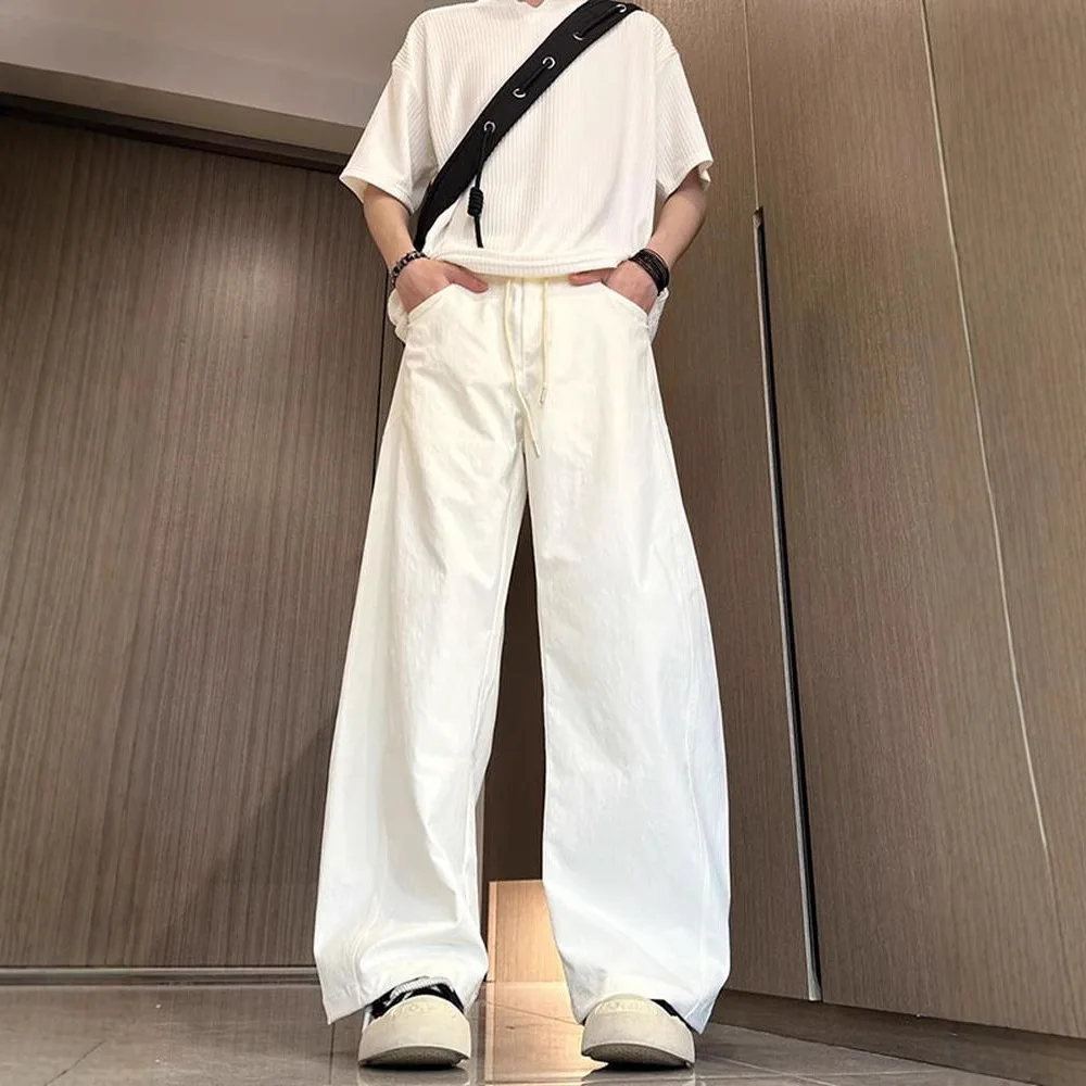 

Casual Men High Waist Jogger Pants Drawstring Loose Straight Baggy Trousers