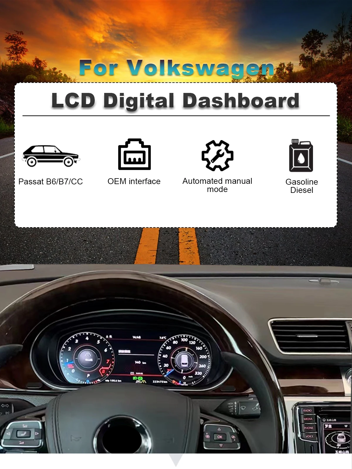 Latest Car LCD Digital Dashboard Panel For Volkswagen Passat CC B6 B7 2005-2018 Virtual Instrument Cluster Cock Speedometer