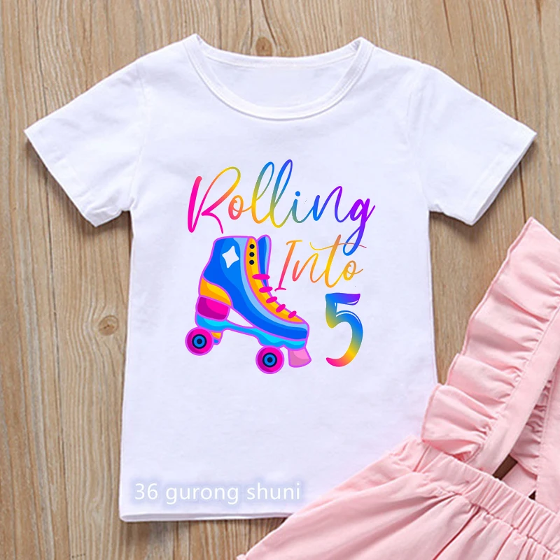 Colorful Rolling Into 3th/4th/5th/6th/8th/9th/10th/11/Th/12/Th/13th Print Tshirt Girl Birthday Gift Kids Clothes Kawaii T Shirt